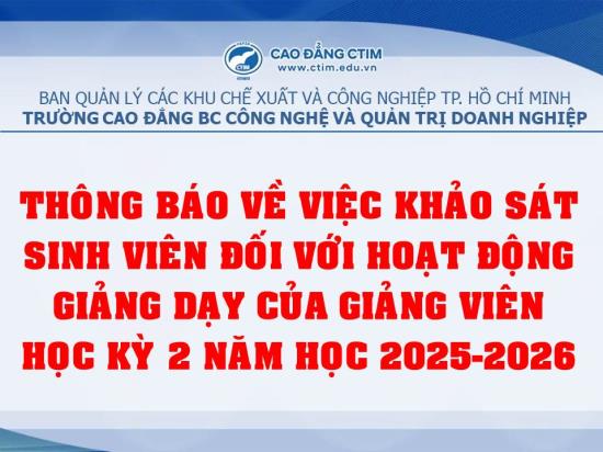 Thông báo về Khảo sát sinh viên đối với hoạt động giảng dạy của giảng viên học kỳ 2 năm học 2025-2026